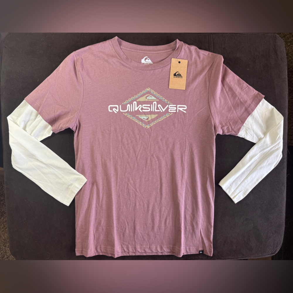 NWT Quiksilver Pink and White Long Sleeve Tee
